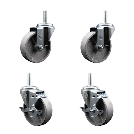 Service Caster 4 Inch Semi Steel Wheel Swivel 34 Inch Threaded Stem Caster Set 2 Brakes SCC SCC-TS20S414-SSS-34212-2-TLB-2